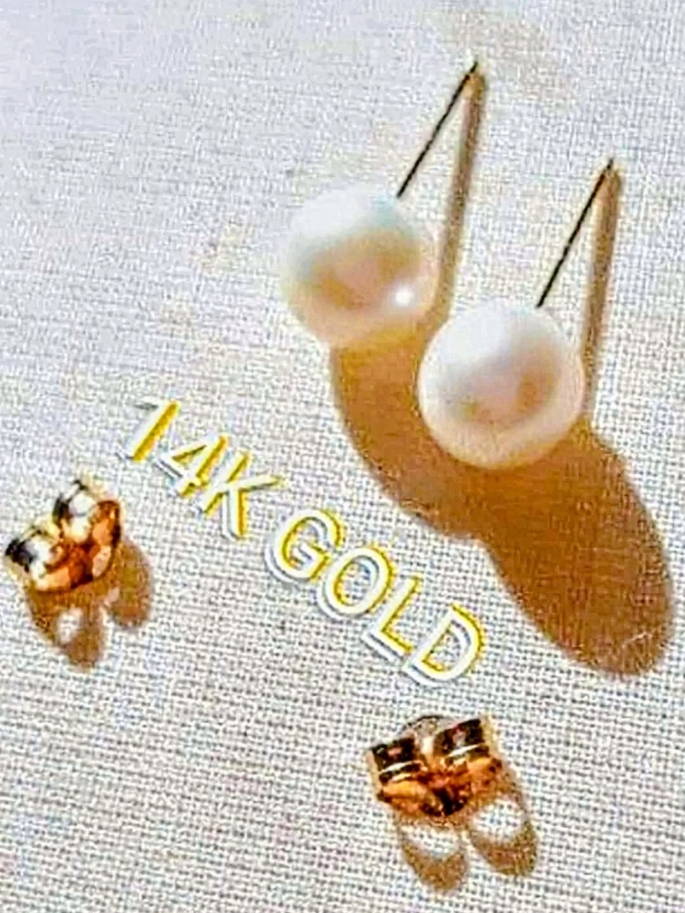 14K Gold Pearl Drop Earrings - Elegant White Pearl
